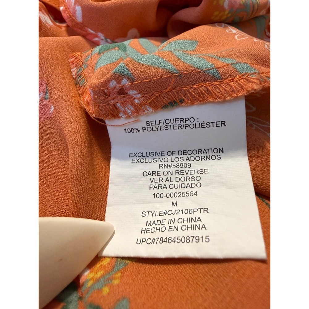 Copper Key Orange Floral Tiered Flutter Sleeve Blouse Top Feminine Womens Medium - Picture 10 of 10